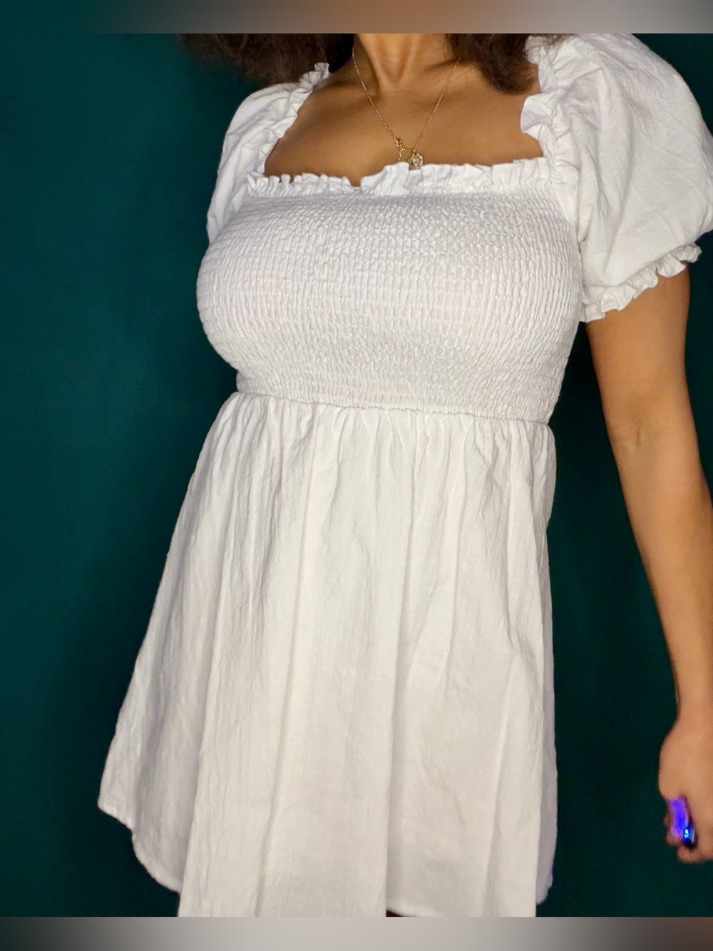 White Showpo Ruched Puff Sleeve Mini Dress - Picture 2 of 4